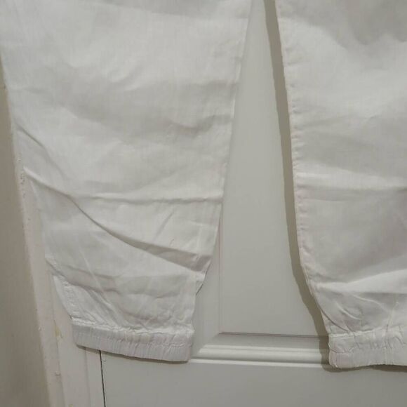 Nicole miller womens 1xl cargo white jogger 100% linen pants elastic waist - Picture 5 of 7